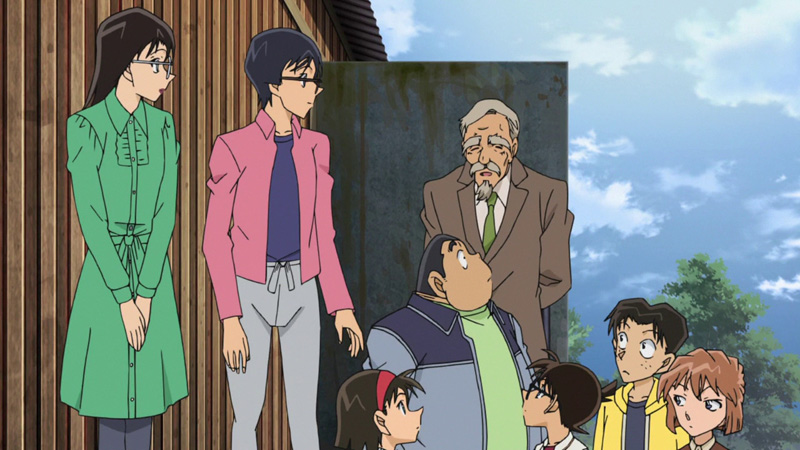 Conan, Haibara, Đội thám tử nhí, Kobayashi, Wakasa và Uematsu.